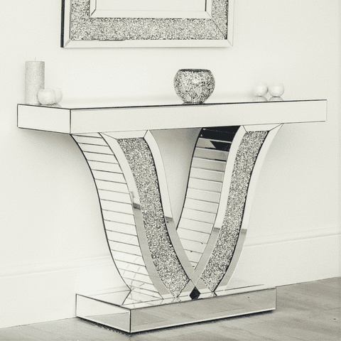 Venetian mirrored Diamond Crushed Console Table SK