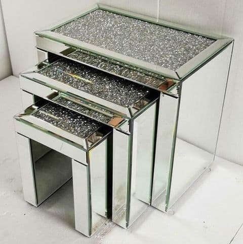 Venetian mirrored Diamond Crushed Diamond Nest of Tables