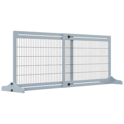 Adjustable Wooden Pet Gate Freestanding Dog Barrier for Doorway, Grey Pawhut