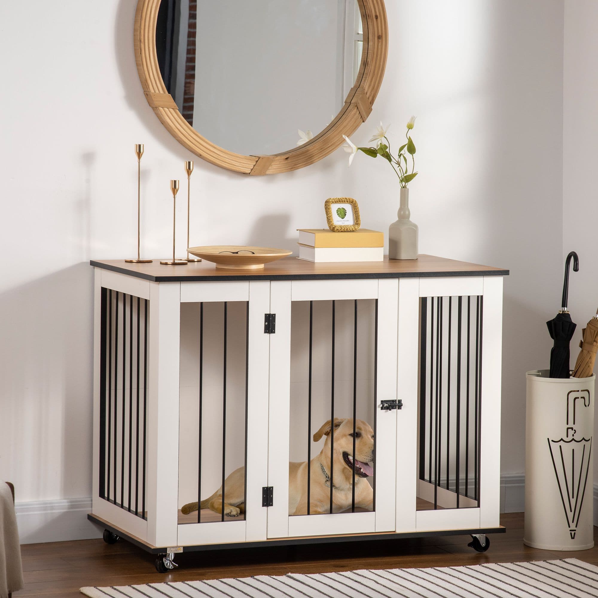 Dog Crate Furniture End Table w/ Lockable Door for Large Dogs