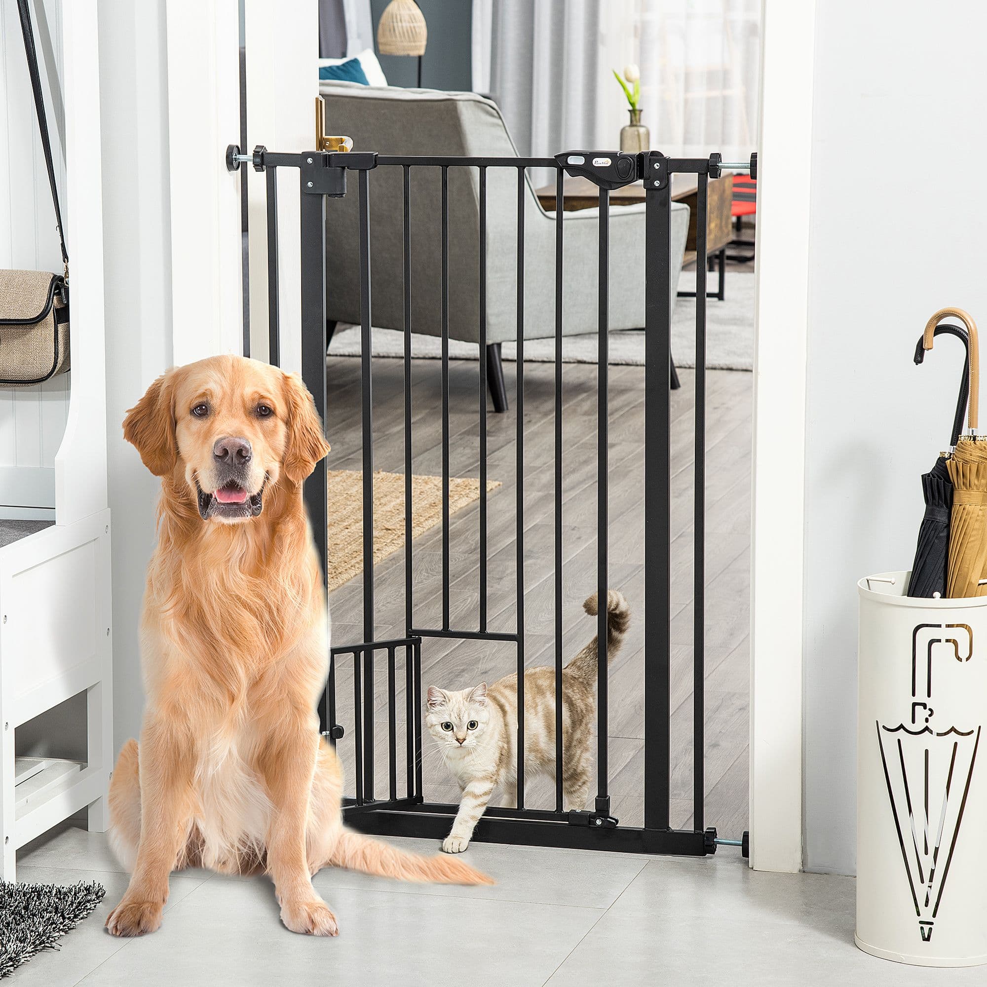 Stairs Dog Gate With Small Cat Door Cat Door Super Wide Pet Gate