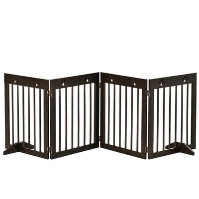 Freestanding Pet Gate 4 Panel Folding Wooden Dog Barrier  w/ Support Feet (1)