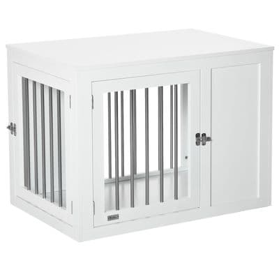 Furniture-Style Dog Crate End Table w/ 2 Doors, for Medium Dogs Pawhut