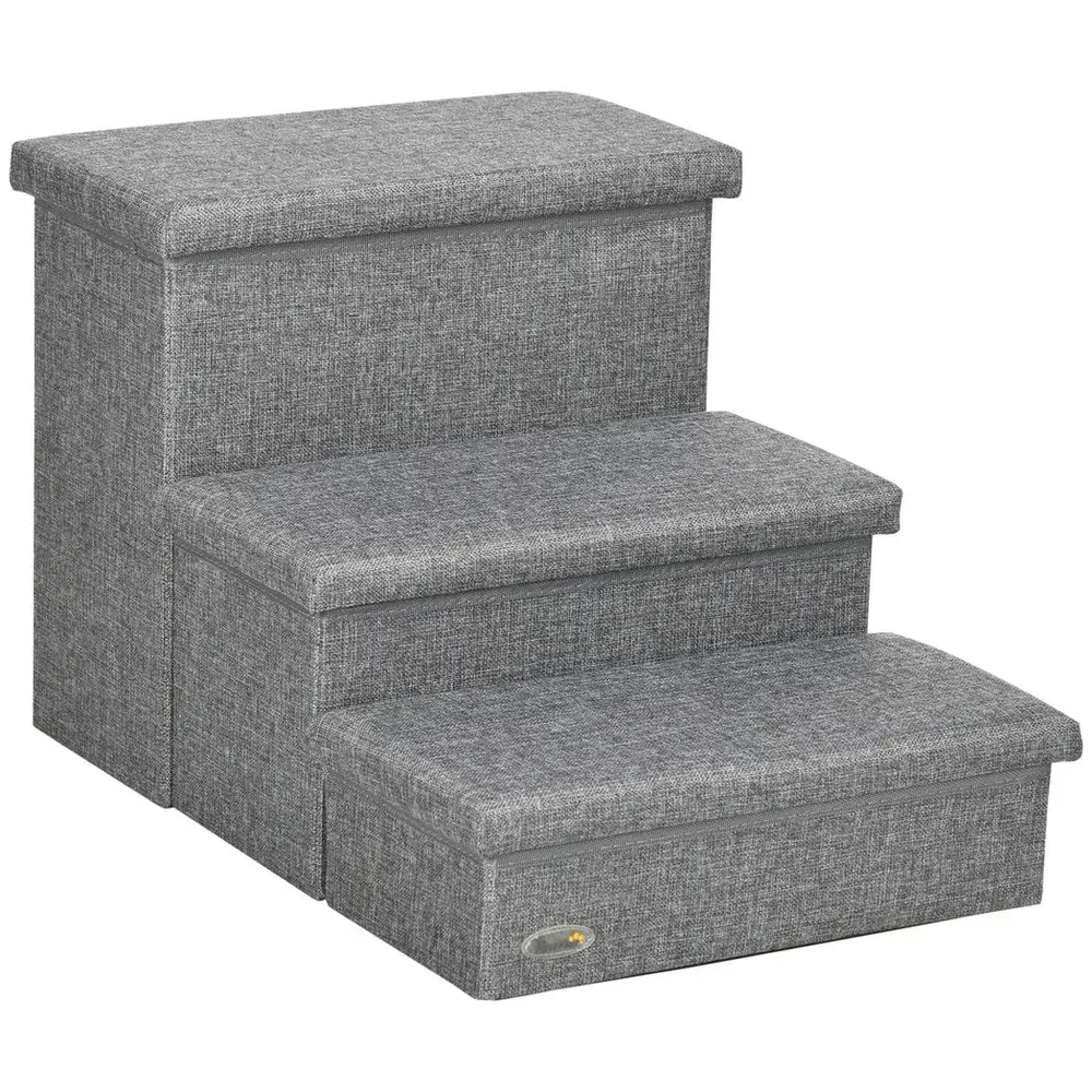 PawHut 3 Step Dog Steps with Storage Boxes Cat Stairs for Bed Sofa