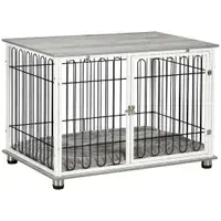 PawHut Dog Crate Furniture End Table w/ Soft Washable Cushion, Lockable Door