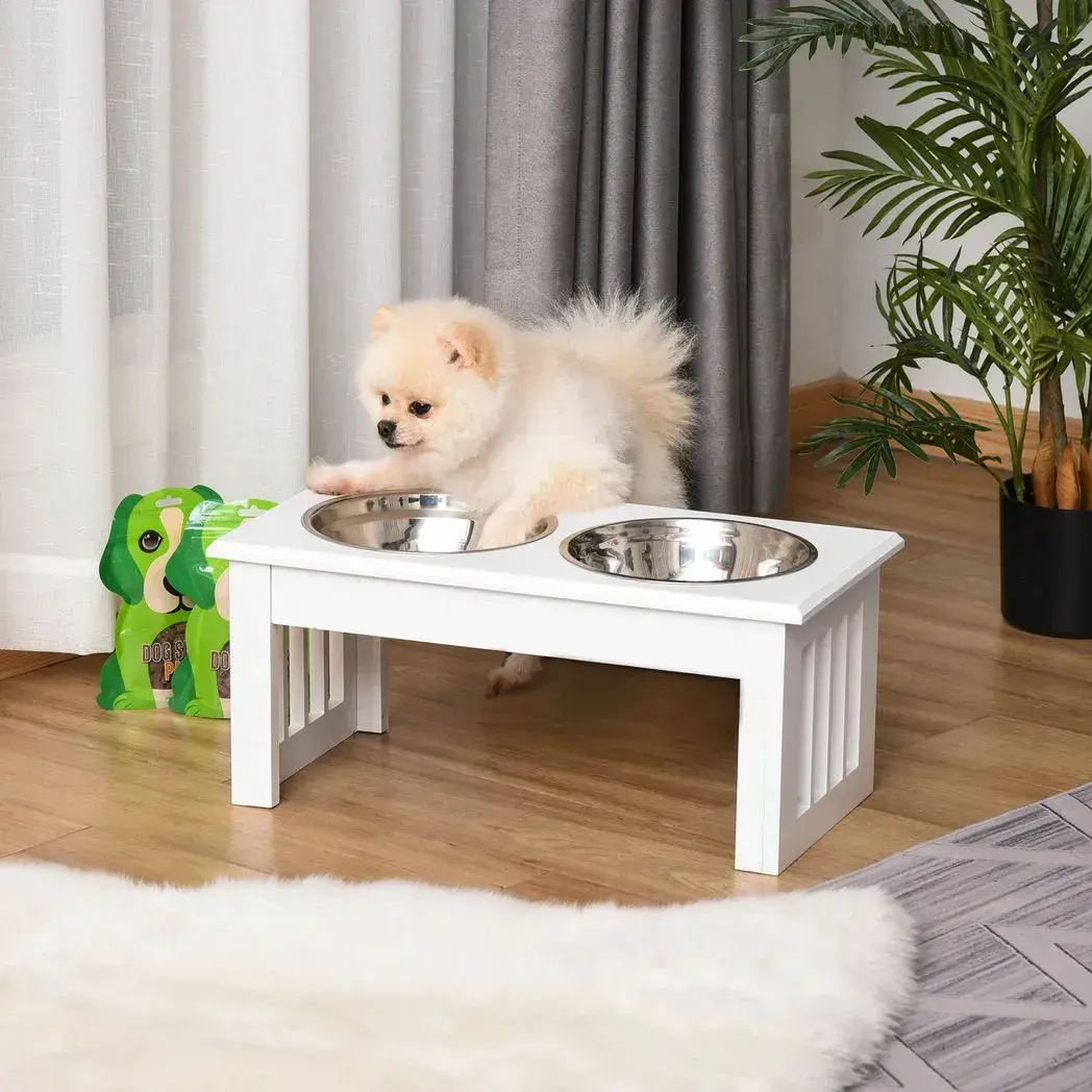 White elevated online dog bowls