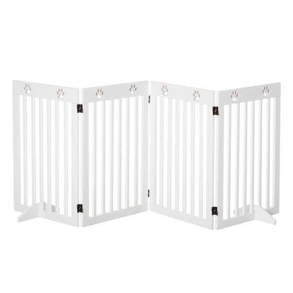 Pet Gate Foldable Freestanding Dog Safety Barrier w/ Support Feet White