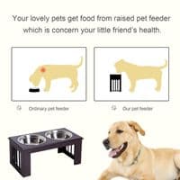 Linton Arts Cast Iron Dog Bowl Stand With 2 Stainless Steel Bowls - Elevated Feeder For Large Dogs, 12"L X 6"W, Paw Design