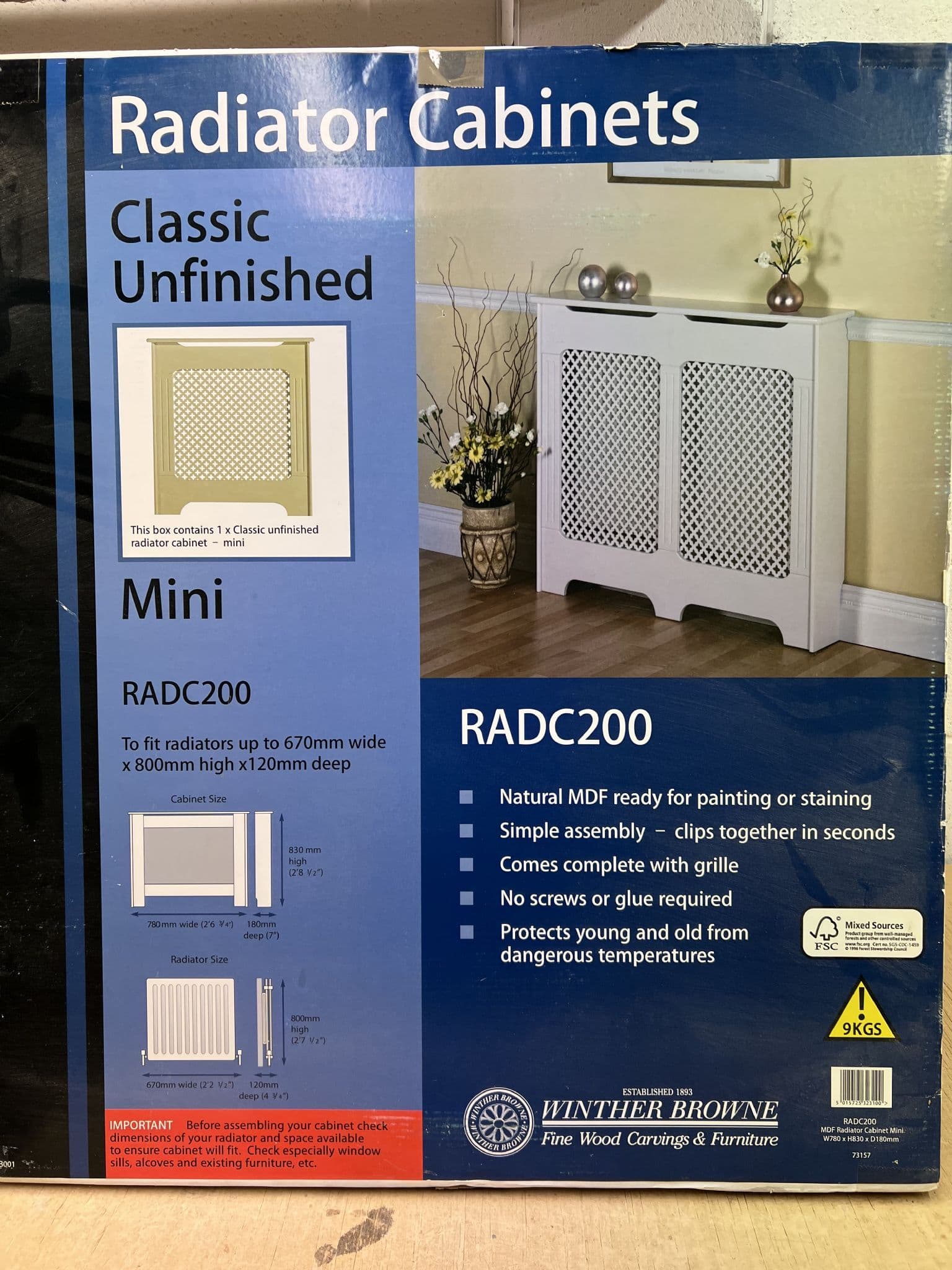 Untreated MDF radiator cover small size