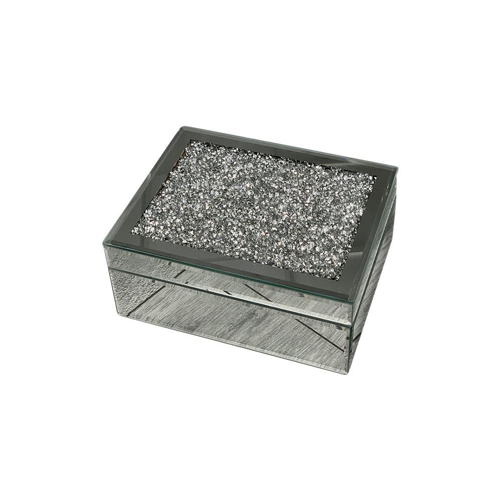 Sparkly Crushed Diamond Mirrored Jewellery Box Large Silver Luxury