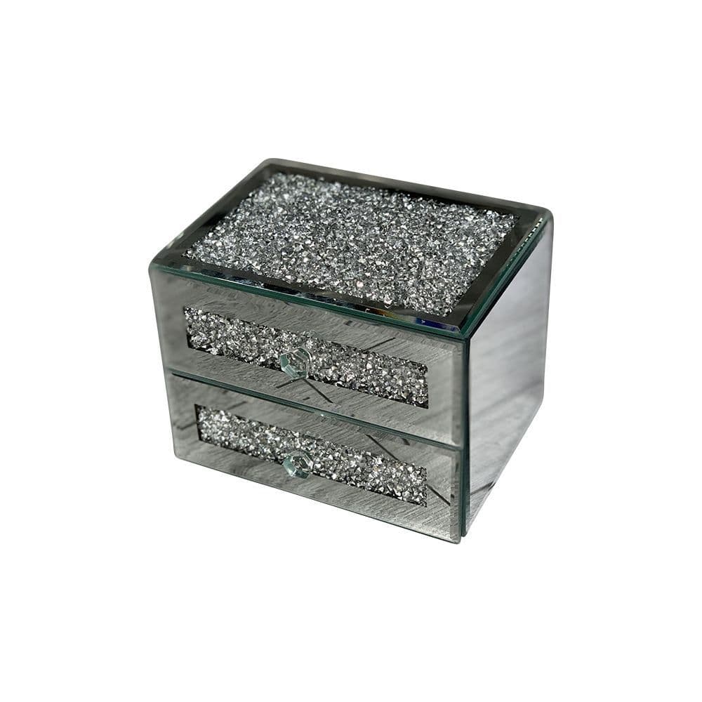 Sparkly Crushed Diamond Mirrored Jewellery Box Large Silver Luxury