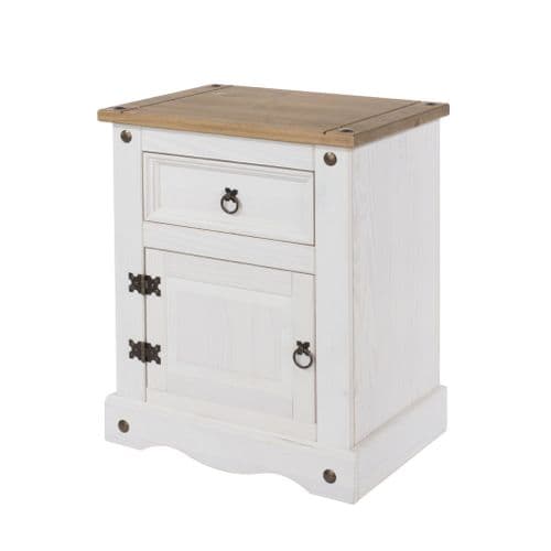Corona 1 Door 1 Drawer Bedside WHITE WASH/PINE