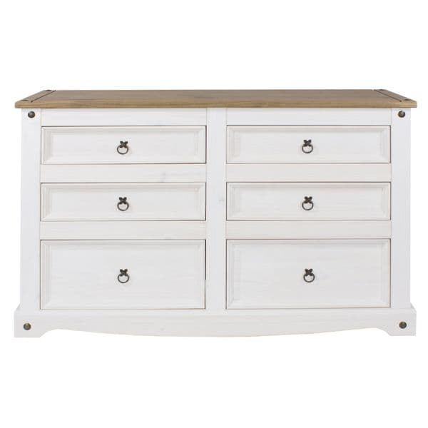 Corona White Wash 3+3 drawer wide chest
