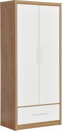 Seville 2 Door 1 Drawer Wardrobe WHITE