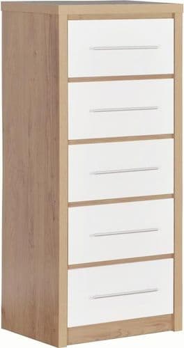 Seville 5 Drawer Narrow Chest WHITE