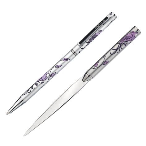 Bird of Paradise Pen Letter Opener Gift Set (Matte silver)