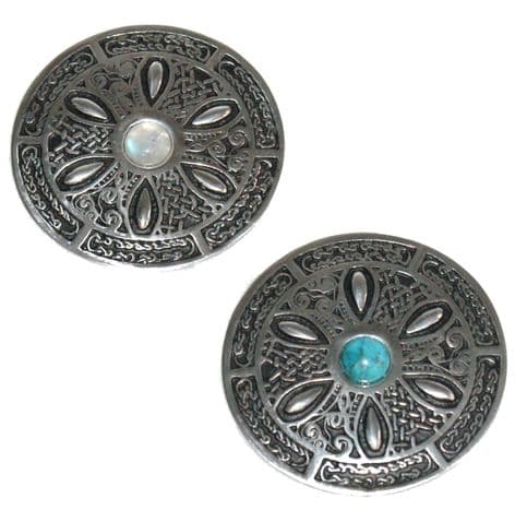 Celtic Knot Pewter & Gemstone Brooch