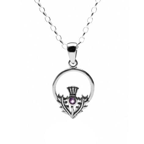 Scottish Thistle Silver & Amethyst Pendant