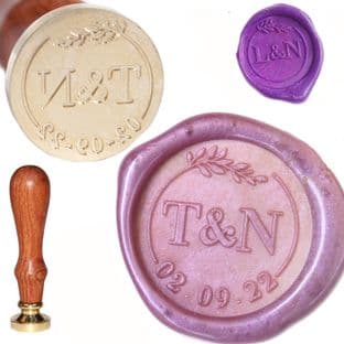Wax Seal Stamp Leaf Initials & Date