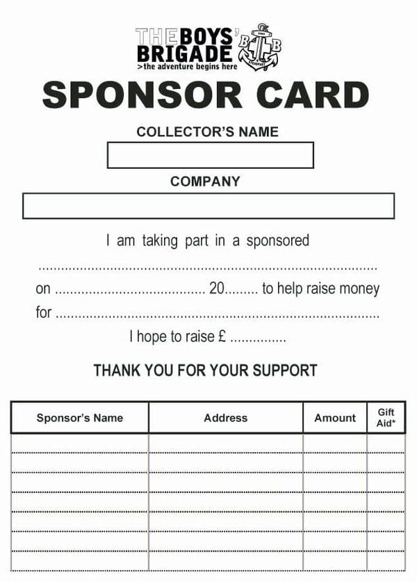 SPONSOR CARDS - Pack of 50