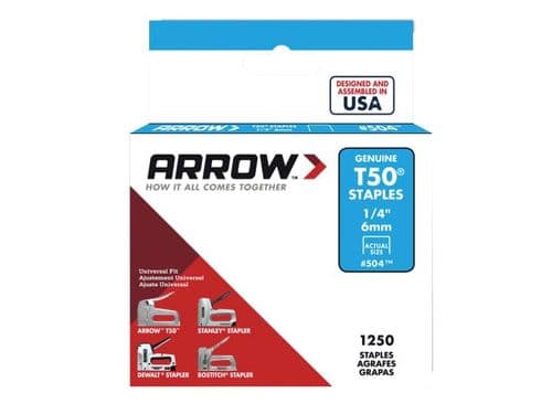 ARROW Staples T50 Single Box 1250 1/4" ARRT5014S