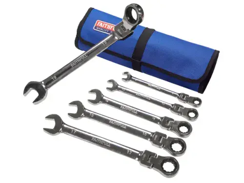 FAITHFULL Ratchet Combination Spanner Set in Tool Roll, 6 Pce FAISPARAT6SR