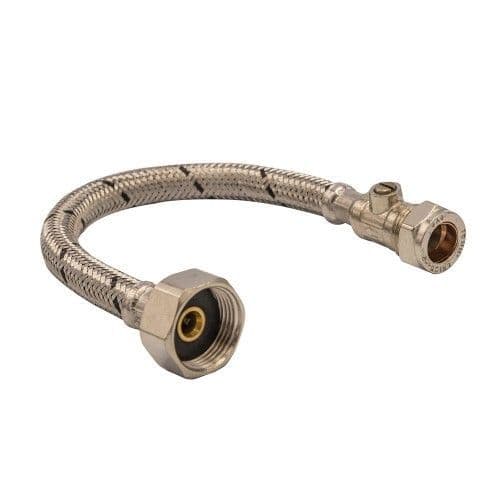 MASTERFLOW 15mmx1/2"x30cm Flexi Tap Connector + ISO Valve MFLEXTC1504V