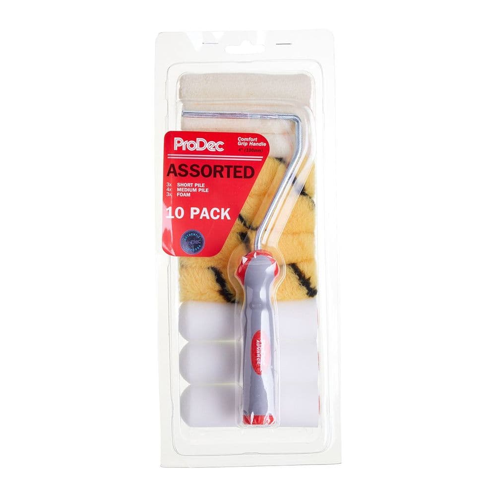 ProDec 10 x Assorted Texture Mini Rollers & Frame Set Soft Grip Handle ...