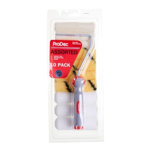 ProDec 10 x Assorted Texture Mini Rollers & Frame Set (Soft Grip Handle) PRRF005