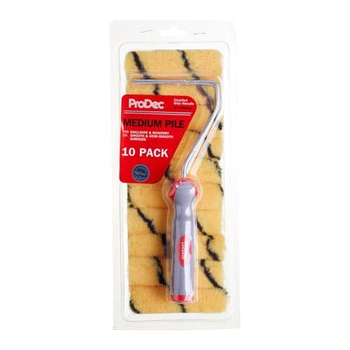 ProDec 10 x Medium Pile Woven Fabric Mini Rollers & Frame Set (Soft Grip Handle) PRRF003