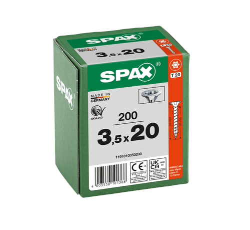 SPAX 3.5x20mm T-Star C/Sunk Wirox Screws (Box 200) 1191010350203