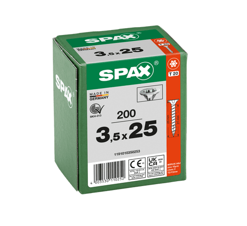 SPAX 3.5x25mm T-Star C/Sunk Wirox Screws (Box 200) 1191010350253