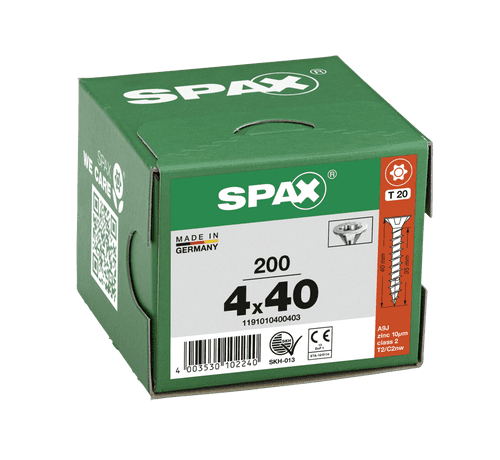 SPAX 4.0x40mm T-Star C/Sunk Wirox Screws (Box 200) 1191010400403