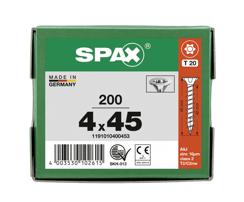 SPAX 4.0x45mm T-Star C/Sunk Wirox Screws (Box 200) 1191010400453