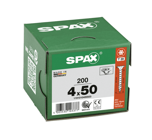 SPAX 4.0x50mm T-Star C/Sunk Wirox Screws (Box 200) 1191010400503