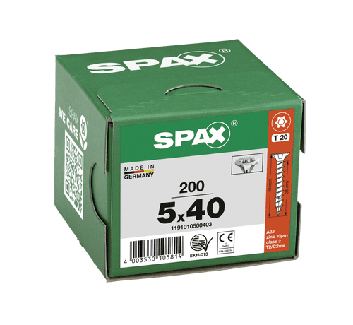 SPAX 5.0x40mm T-Star C/Sunk Wirox Screws (Box 200) 1191010500403