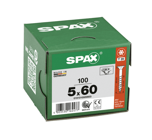 SPAX 5.0x60mm T-Star C/Sunk Wirox Screws (Box 100) 1191010500603