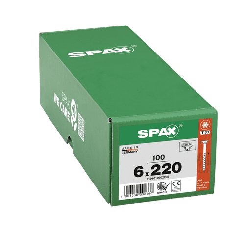 SPAX 6.0x220mm T-Star Plus Flat Head Screws T30 (Box 100) 0191010602205