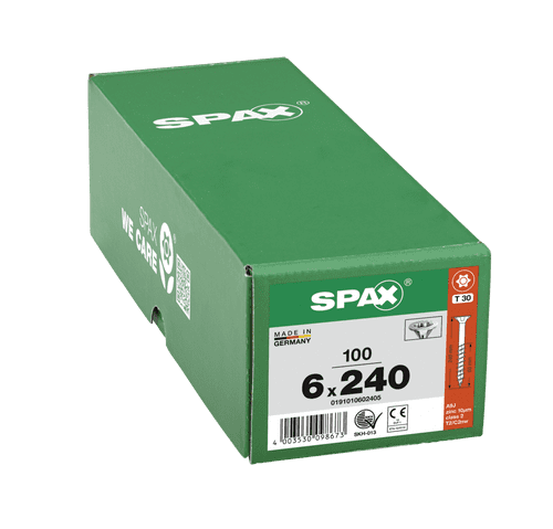 SPAX 6.0x240mm T-Star Plus Flat Head Screws T30 (Box 100) 0191010602405