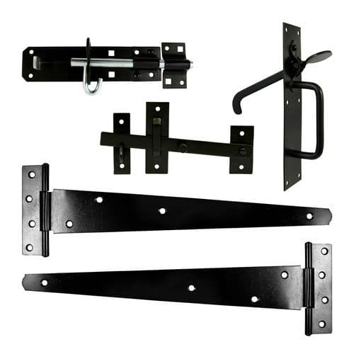 TIMCO 18" Side Gate Pack - Suffolk Latch + Hinges + Brenton Padbolt - Black 427215