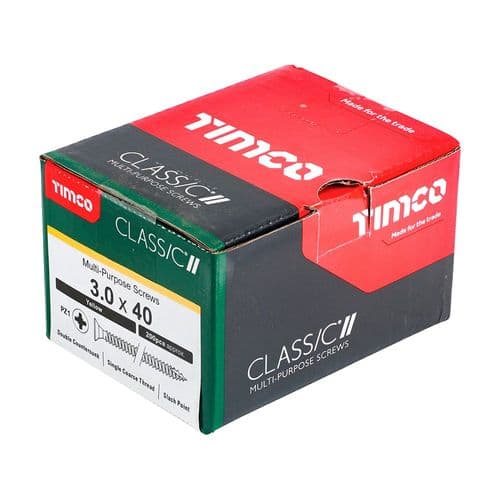 TIMCO 3.0x40mm Classic II Multi-Purpose Screw CSK PZ Yellow (Box 200) 30040CLAF