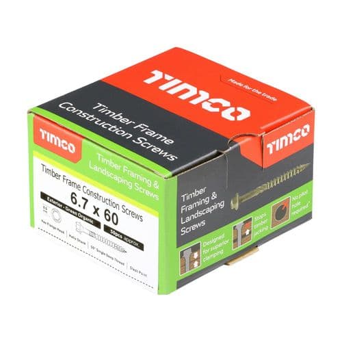 TIMCO 6.7x60mm Timber Frame Construction & Landscaping Screw Hex Green (Box 50) 60IN