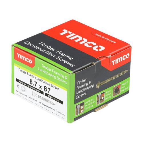TIMCO 6.7x87mm Timber Frame Construction & Landscaping Screw Hex Green (Box 50) 87IN