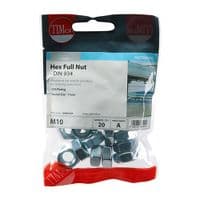 TIMCO M10 Hex Nut DIN 934 - BZP (Pack 20) 10HNUTZP
