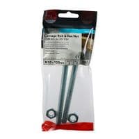 TIMCO M10x120mm Carriage Bolt & Hex Nut - BZP (Pack 2) 10120CBP