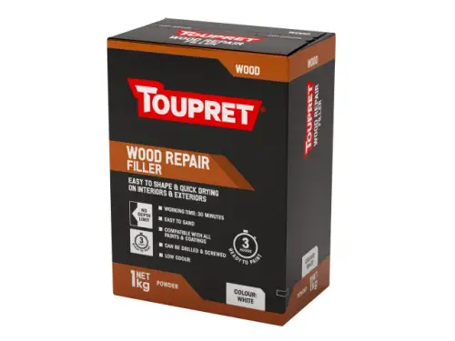 TOUPRET Wood Repair Filler Int/Ext QD White 1kg Box TTREPBOW01GB