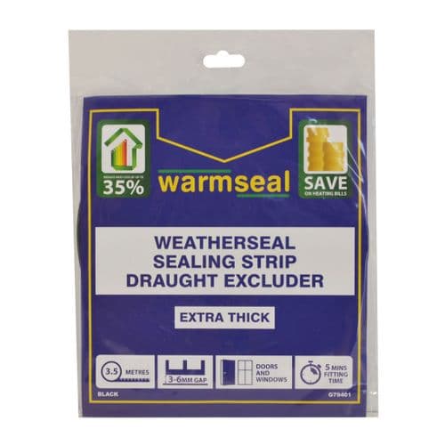 WARMSEAL 5M Heavy Weatherseal Strip 2-7mm Gap Black G79401
