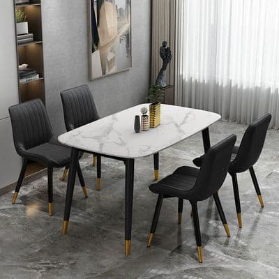 Alexander Marble Dining Table Black/White - White, 130