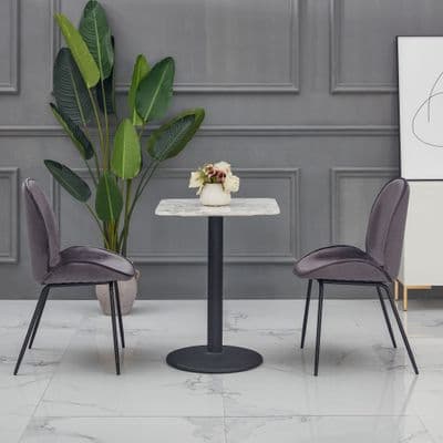 AUGUSTUS Square Cafe, Restaurant White Marble Dining Table with Black Leg - 60cm