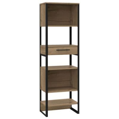 BOSTON Industrial Bookcase Shelving Unit with a Drawer, Bleached Pine